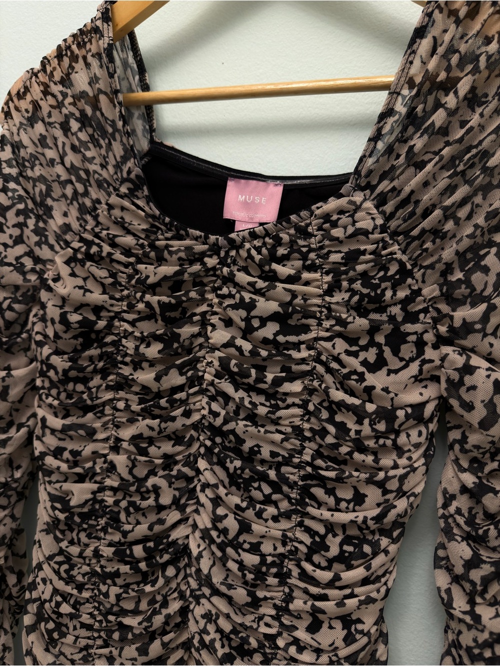 MUSE Beige and Black Ruched Scoop-Neck Tunic